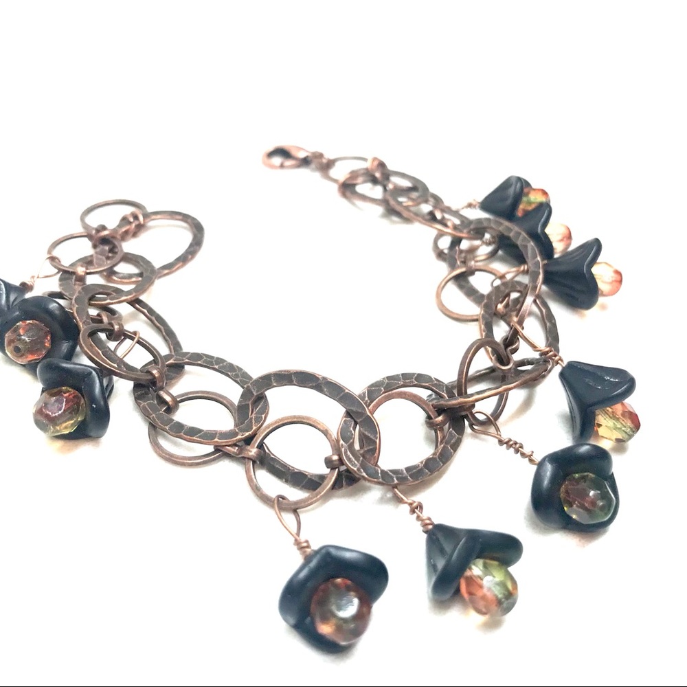🆕 Handmade bracelet - Copper brown black flowers